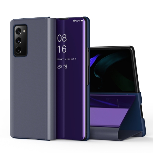 For Samsung Galaxy Z Fold2 5G Plated Mirror Horizontal Flip Leather Case with Holder(Purple Blue)
