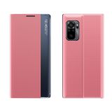 For Xiaomi Redmi  Note 10 Pro Side Display Magnetic Horizontal Flip Plain Texture Cloth + PC Case with Holder Function(Pink)