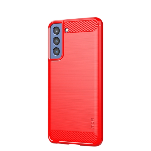 For Samsung Galaxy S21 FE MOFI Gentleness Series Brushed Texture Carbon Fiber Soft TPU Case(Red)