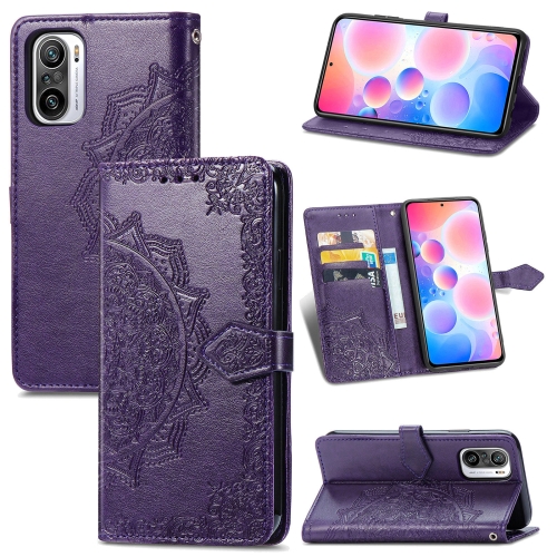 Halfway Mandala Embossing Pattern Horizontal Flip Leather Case with Holder & Card Slots & Wallet & Lanyard For Xiaomi Redmi Note 10 Pro(Purple)