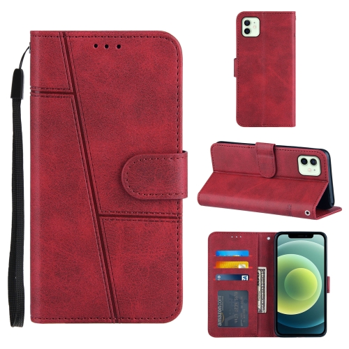 Stitching Calf Texture Buckle Horizontal Flip Leather Case with Holder & Card Slots & Wallet & Lanyard For iPhone 12 mini(Red)