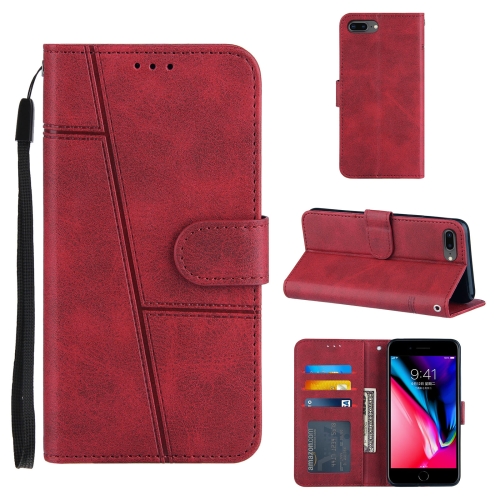 Stitching Calf Texture Buckle Horizontal Flip Leather Case with Holder & Card Slots & Wallet & Lanyard For iPhone 6 Plus / 7 Plus / 8 Plus(Red)
