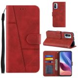 For Xiaomi Redmi K40 / K40 Pro / POCO F3 Stitching Calf Texture Buckle Horizontal Flip Leather Case with Holder & Card Slots & Wallet & Lanyard(Red)