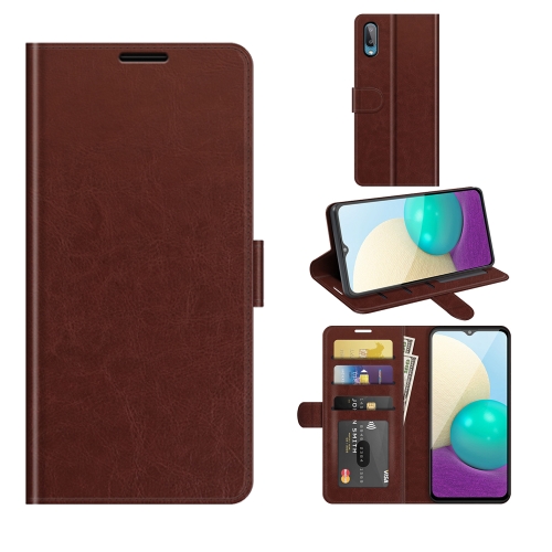 For Samsung Galaxy A02 / M02 R64 Texture Single Horizontal Flip Protective Case with Holder & Card Slots & Wallet& Photo Frame(Brown)