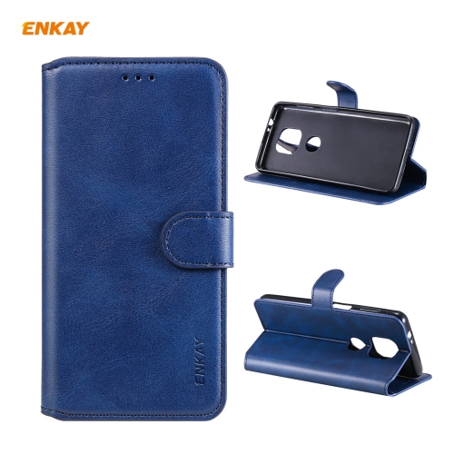 For Motorola Moto G Power 2021 ENKAY Hat-Prince Horizontal Flip PU Leather Case with Holder & Card Slots & Wallet(Dark Blue)