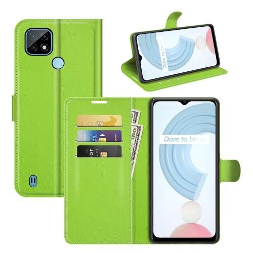 For OPPO Realme C21 Litchi Texture Horizontal Flip Protective Case with Holder & Card Slots & Wallet(Green)