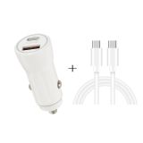 P21 PD 20W USB-C / Type-C + QC3.0 18W USB Fast Car Charger with USB-C / Type-C to USB-C / Type-C Data Cable Set(White)