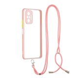 For Xiaomi Redmi Note 10 Pro / Note 10 Pro Max Transparent PC+TPU Phone Case with Contrast Color Button & Neck Lanyard(Pink)