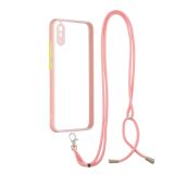 For Xiaomi Redmi 9A/9i Transparent PC+TPU Phone Case with Contrast Color Button & Neck Lanyard(Pink)