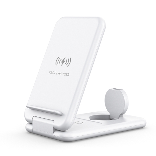 15W 3 in 1 Foldable Qi Fast Wireless Charger Station Phone Holder for iPhones & iWatchs & Airpods(White)