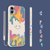 Cube Painted Smiley  Straight Side Liquid Silicone Shockproof Case For iPhone 12(White)