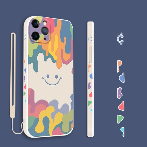 Cube Painted Smiley  Straight Side Liquid Silicone Shockproof Case For iPhone 11 Pro(White)