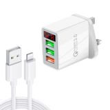 QC-07C QC3.0 3USB LED Digital Display Fast Charger + USB to 8 Pin Data Cable