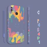 For Xiaomi Redmi Note 7 / Note 7 Pro Cube Painted Smiley Straight Side Liquid Silicone Shockproof Case with Hand Strap(Grey)