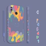 For Xiaomi Redmi Note 7 / Note 7 Pro Cube Painted Smiley Straight Side Liquid Silicone Shockproof Case with Hand Strap(Grey)