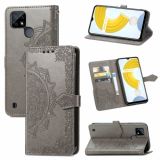 For OPPO Realme C21 Mandala Flower Embossed Horizontal Flip Leather Case with Holder & Three Card Slots & Wallet & Lanyard(Gray)