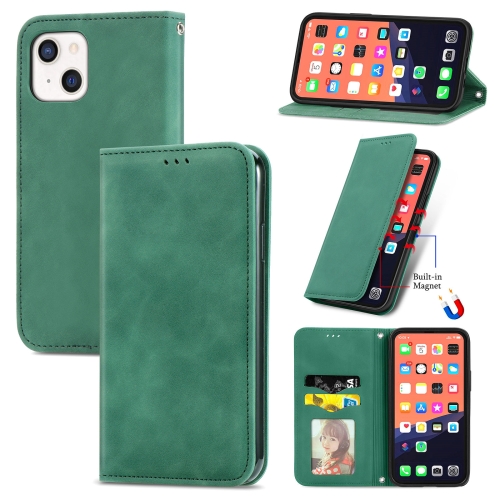For iPhone 13 mini Retro Skin Feel Business Magnetic Horizontal Flip Leather Case With Holder & Card Slots & Wallet & Photo Frame(Green)