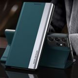 For Samsung Galaxy S21 Ultra 5G Side Electroplated Magnetic Ultra-Thin Horizontal Flip Leather Case with Holder(Green)