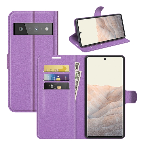 For Google Pixel 6 Pro Litchi Texture Horizontal Flip Protective Case with Holder & Card Slots & Wallet(Purple)