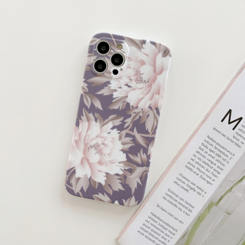 For iPhone 12 Pro Max Frosted Flowers Pattern IMD TPU Case(Gray)