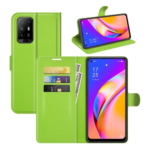 For OPPO A94 5G / F19 Pro+ 5G / Reno5 Z Litchi Texture Horizontal Flip Protective Case with Holder & Card Slots & Wallet(Green)