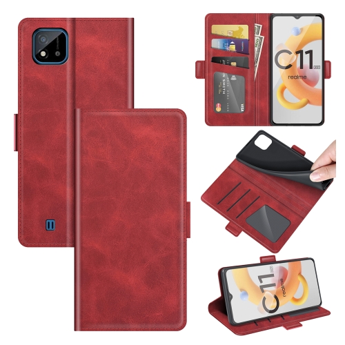 ForOPPO Realme C11 2021 Dual-side Magnetic Buckle Horizontal Flip Leather Case with Holder & Card Slots & Wallet(Red)