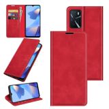 For OPPO A16 Retro-skin Business Magnetic Suction Leather Case with Holder & Card Slots & Wallet(Red)