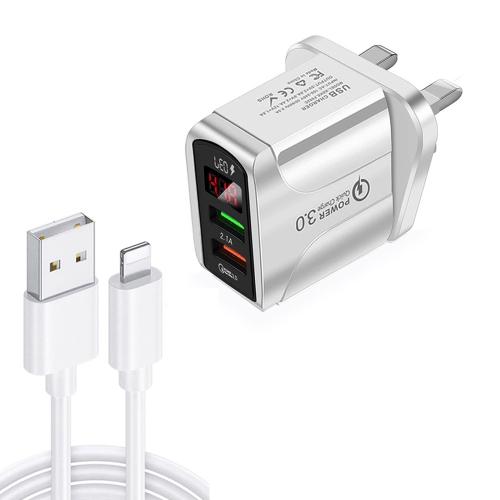 F002C QC3.0 USB + USB 2.0 LED Digital Display Fast Charger with USB to 8 Pin Data Cable