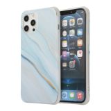 Four Corners Shocproof Flow Gold Marble IMD Back Cover Case For iPhone 13 Pro Max(Blue)