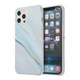 Four Corners Shocproof Flow Gold Marble IMD Back Cover Case For iPhone 13(Blue)