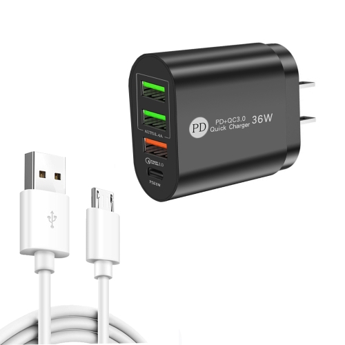 PD002 PD3.0 + QC3.0 3-Port USB Fast Charger with USB to Micro USB Data Cable