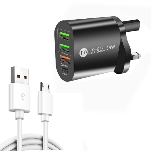 PD002 PD3.0 + QC3.0 3-Port USB Fast Charger with USB to Micro USB Data Cable