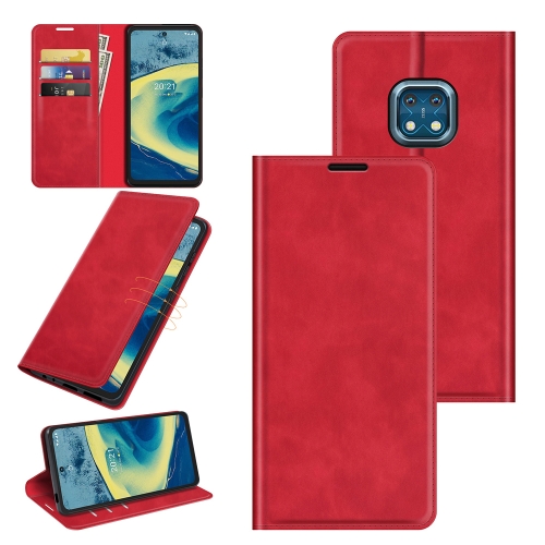 For Nokia XR20 Retro-skin Business Magnetic Suction Leather Case with Holder & Card Slots & Wallet(Red)