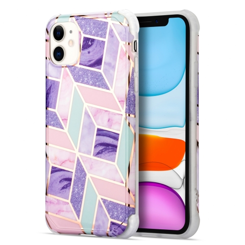 For iPhone 13 Pro Max Electroplating Matching Marble IMD Four-Corner TPU Shockproof Case(Purple)