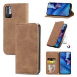 For Xiaomi Redmi Note 10 JE Retro Skin Feel Business Magnetic Horizontal Flip Leather Case with Holder & Card Slots & Wallet & Photo Frame(Brwon)