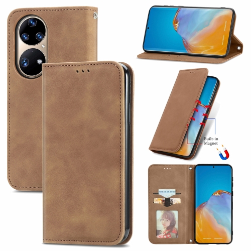 For Huawei P50 Pro Retro Skin Feel Business Magnetic Horizontal Flip Leather Case with Holder & Card Slots & Wallet & Photo Frame(Brwon)