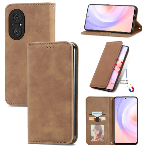 For Honor 50 SE Retro Skin Feel Business Magnetic Horizontal Flip Leather Case with Holder & Card Slots & Wallet & Photo Frame(Brwon)