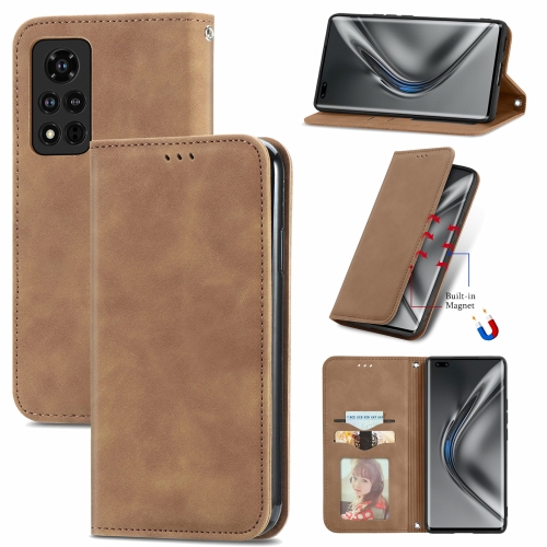 For Honor V40 5G Retro Skin Feel Business Magnetic Horizontal Flip Leather Case with Holder & Card Slots & Wallet & Photo Frame(Brwon)