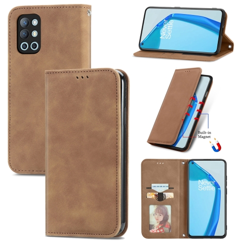 For OnePlus 9R Retro Skin Feel Business Magnetic Horizontal Flip Leather Case with Holder & Card Slots & Wallet & Photo Frame(Brwon)