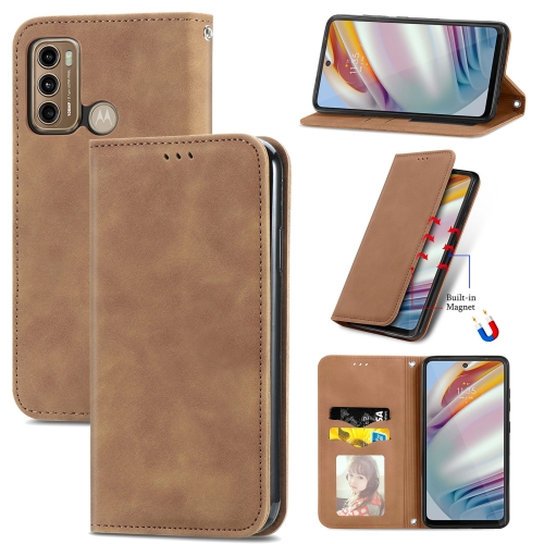 For Motorola Moto G60 Retro Skin Feel Business Magnetic Horizontal Flip Leather Case with Holder & Card Slots & Wallet & Photo Frame(Brwon)