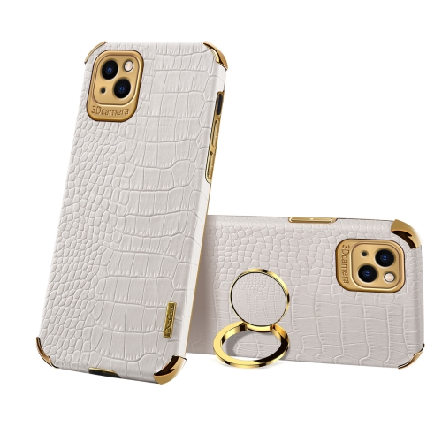 Electroplated TPU Crocodile Pattern Leather Case with Ring Holder For iPhone 13 Pro Max(White)