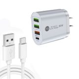 PD002 PD3.0 + QC3.0 3-Port USB Fast Charger with USB to Type-C Data Cable