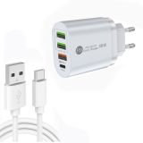 PD002 PD3.0 + QC3.0 3-Port USB Fast Charger with USB to Type-C Data Cable