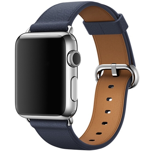 Classic Button Leather Wrist Strap Watch Band for Apple Watch Series 3 & 2 & 1 42mm(Midnight Blue)