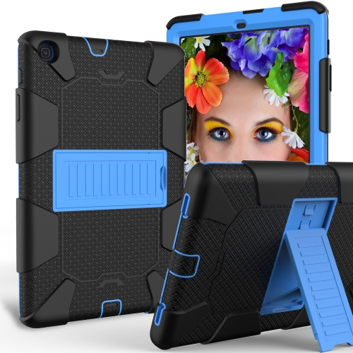 Shockproof Two-Color Silicone Protection Case with Holder for Galaxy Tab A 10.1 (2019) / T510(Black+Blue)