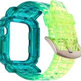 For Apple Watch Series 3 & 2 & 1 38mm Gradient TPU Integrated Case Strap(Turquoise - Silver Buckle)