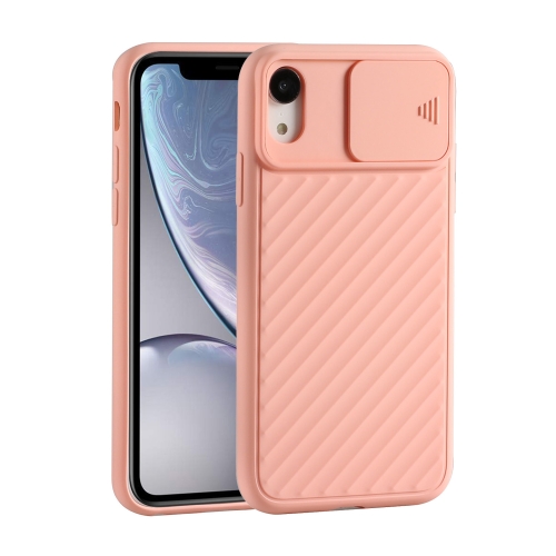For iPhone XR Sliding Camera Cover Design Twill Anti-Slip TPU Case(Pink)