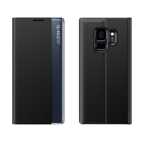For Galaxy S9 Plus Side Display Magnetic Horizontal Flip Plain Texture Cloth + PC Case with Holder & Sleep / Wake-up Function(Black)