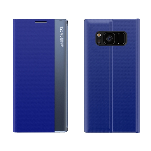 For Galaxy S8 Side Display Magnetic Horizontal Flip Plain Texture Cloth + PC Case with Holder & Sleep / Wake-up Function(Blue)