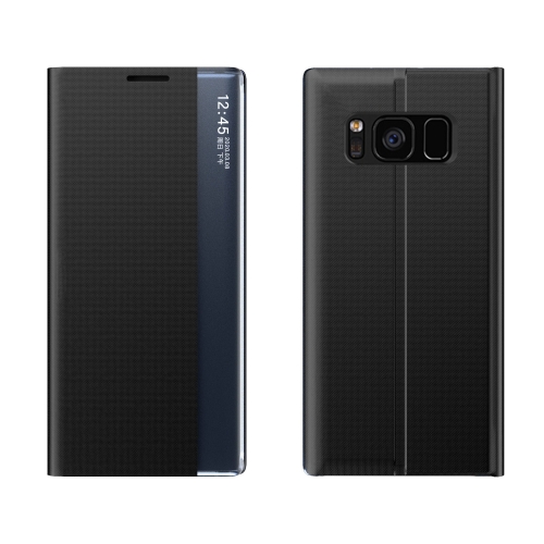 For Galaxy S10 Plus Side Display Magnetic Horizontal Flip Plain Texture Cloth + PC Case with Holder & Sleep / Wake-up Function(Black)